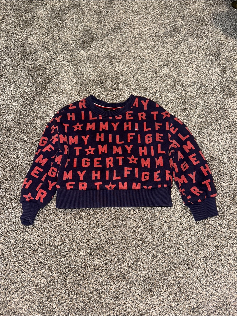 Tommy Hilfiger Navy Crewneck with Red All-Over Logo